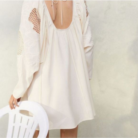 H&M NEW BEIGE SHORT VOLUMINOUS DRESS W MESH SLE - Picture 5 of 7